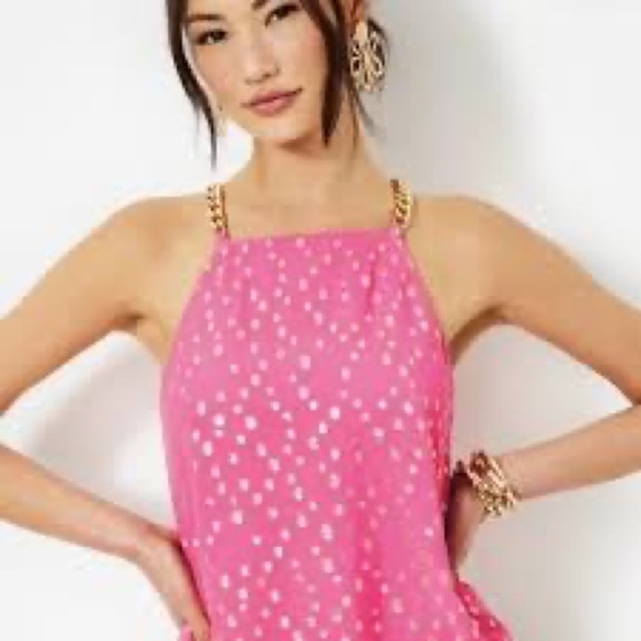 Lilly Pulitzer Joannah HalterTop in Aura Pink Gold Dots Chain Tank Size 8 - Picture 1 of 13